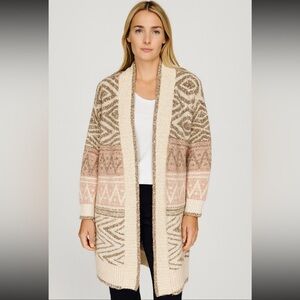 Joie Multicolor Patterned Chunky Knit Open Front Textured Cardigan Medium